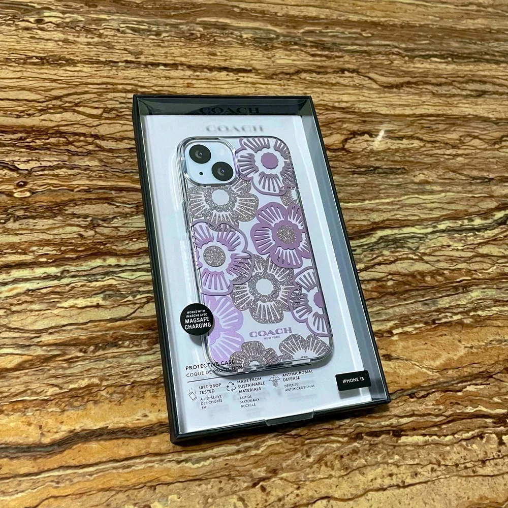 Coach MagSafe Phonecase For iPhone 13 Purple Silver Floral Phone Case Cover